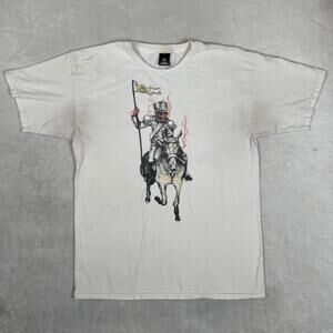Upper Playground T-Shirt Mens Large White Skeleton Knight Horse Graphic Tee Y2K